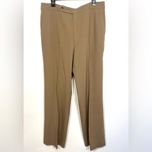 Ralph Lauren tan brown flat front wool trouser pants, lined, pockets 16